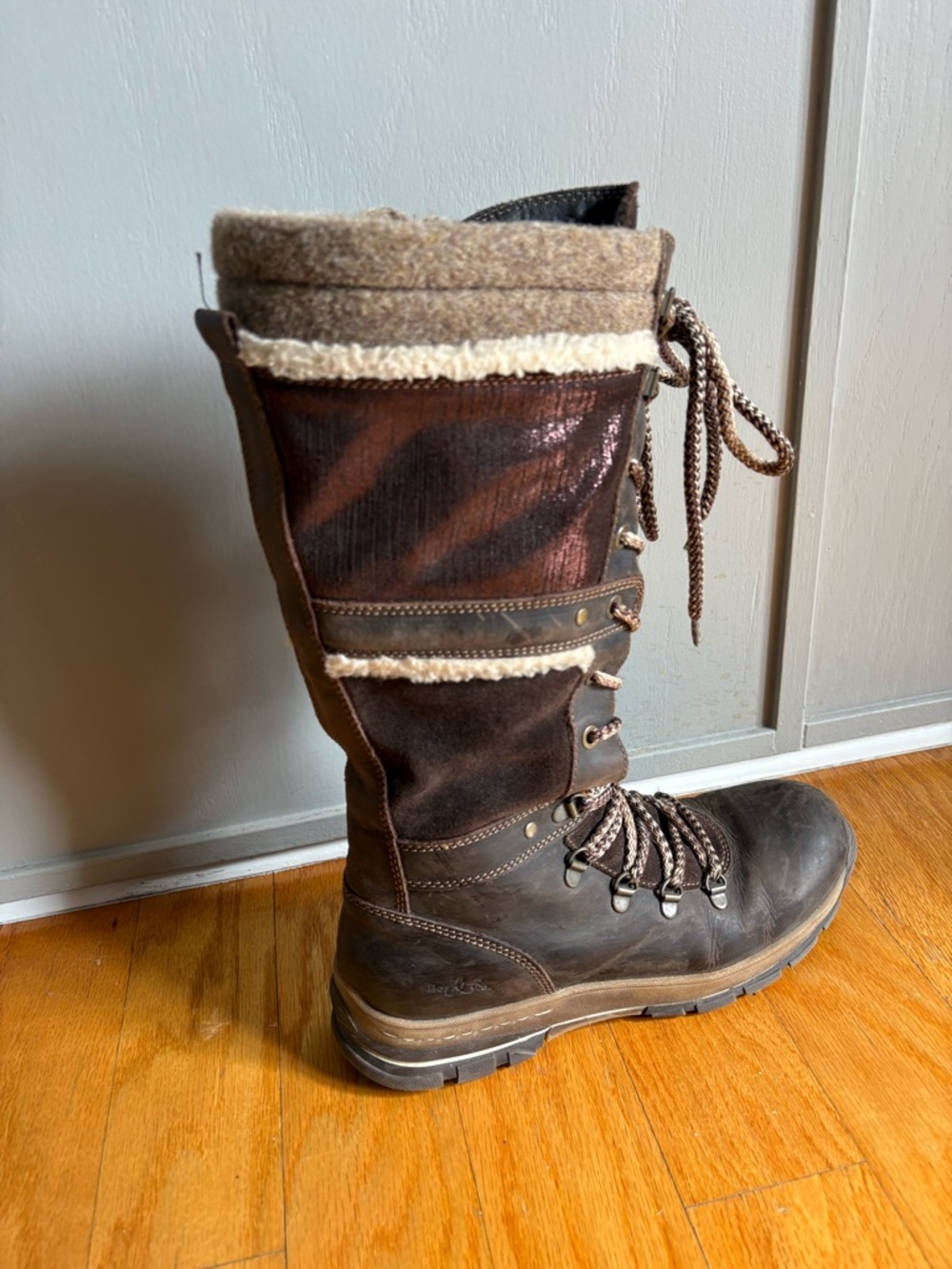 Bos. & Co. Brown Faux Shearling “Gabriella” Lace-Up Winter Boot with side zip